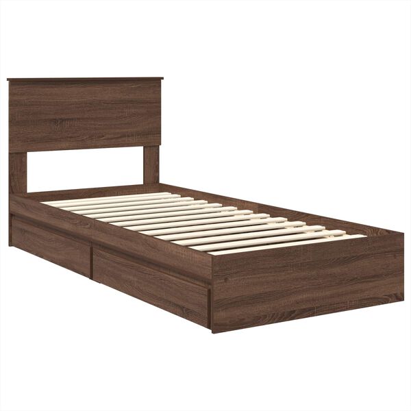 vidaXL Cama com Armazenamento com gaveta Carvalho Marrom 90 x 190 cm