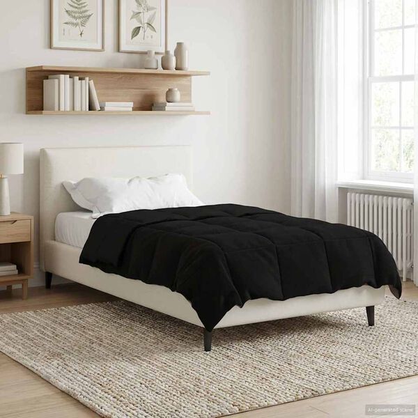 vidaXL Duvet de Ano Inteiro Colchonete Preto 155 x 200 cm Microfibra