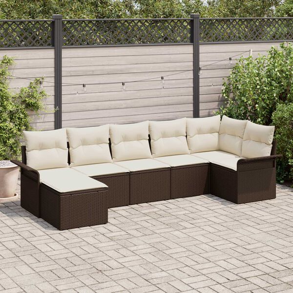 vidaXL Conjunto de Sof&aacute; de Jardim 7 pcs Castanho Rattan Sint&eacute;tico