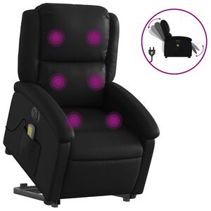 vidaXL Poltrona reclin&aacute;vel elevat&oacute;ria el&eacute;trica couro artificial preto