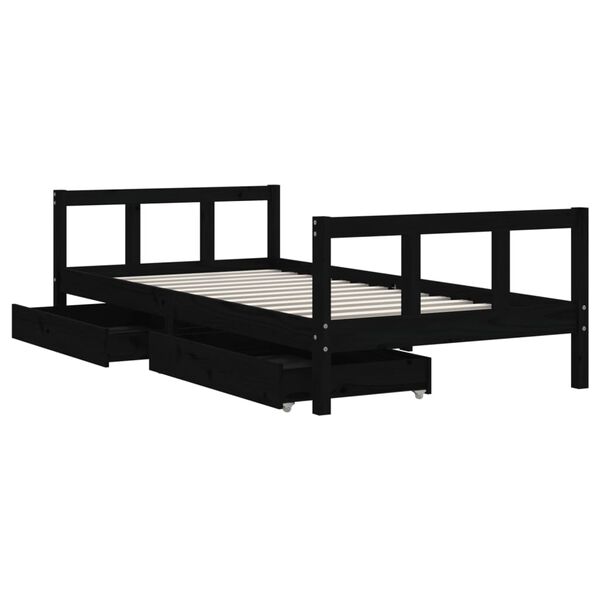 vidaXL Estrutura cama infantil c/ gavetas 90x190 cm pinho maciço preto