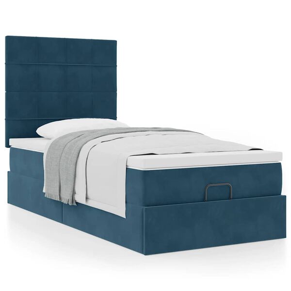 vidaXL Estrutura cama otomana com colch&otilde;es azul escuro 90x190cm veludo