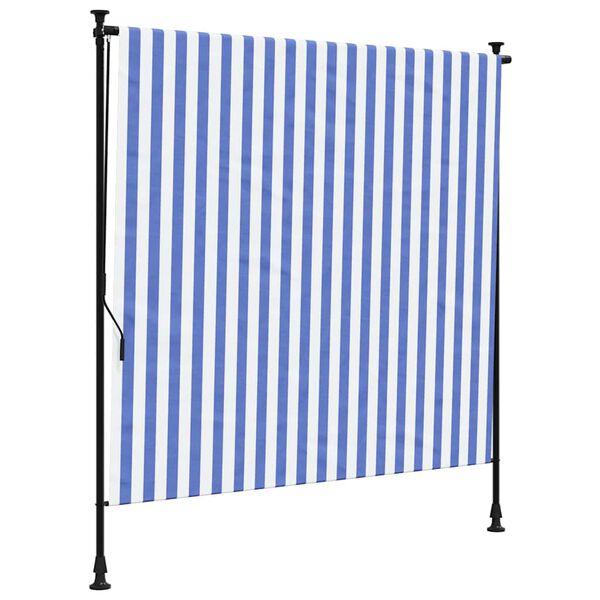 vidaXL Estore de rolo para exterior 150x270cm tecido/a&ccedil;o azul e branco