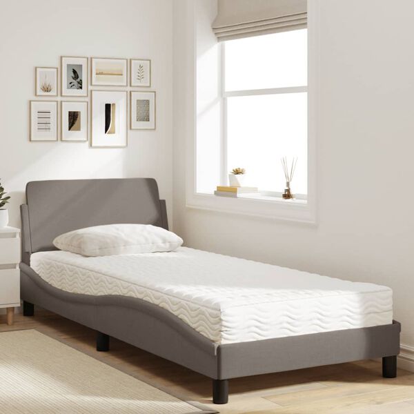 vidaXL Cama com colch&atilde;o Dover 90x200 cm tecido cinzento-acastanhado