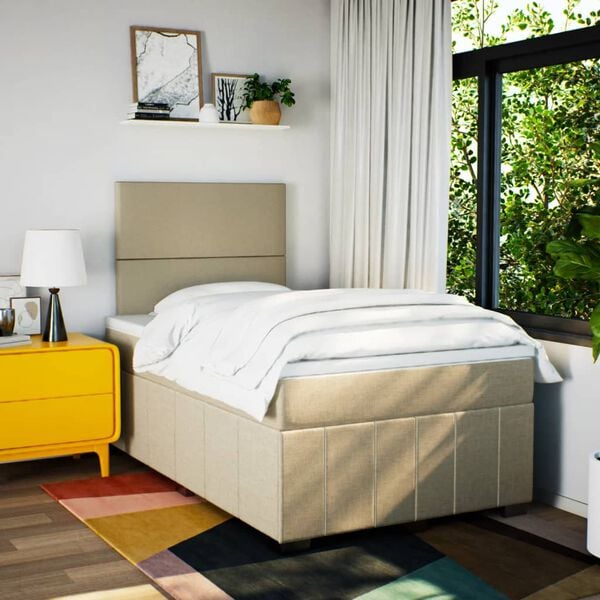 vidaXL Cama boxspring com colchão 120x190 cm tecido cor creme