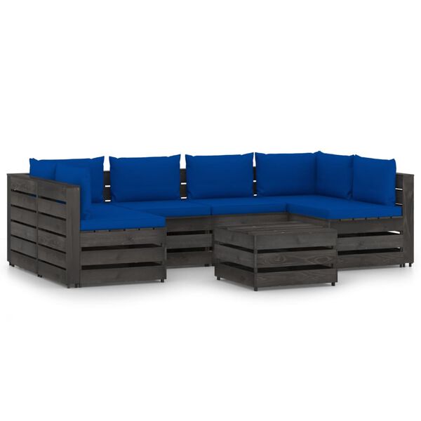 vidaXL 7 pcs conj. lounge jardim + almofad&otilde;es madeira impreg. cinzento