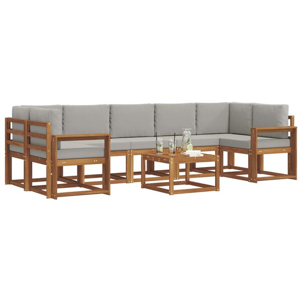 vidaXL Conjunto de Sof&aacute;s para Exterior 8 pcs Cinza Natural e Claro