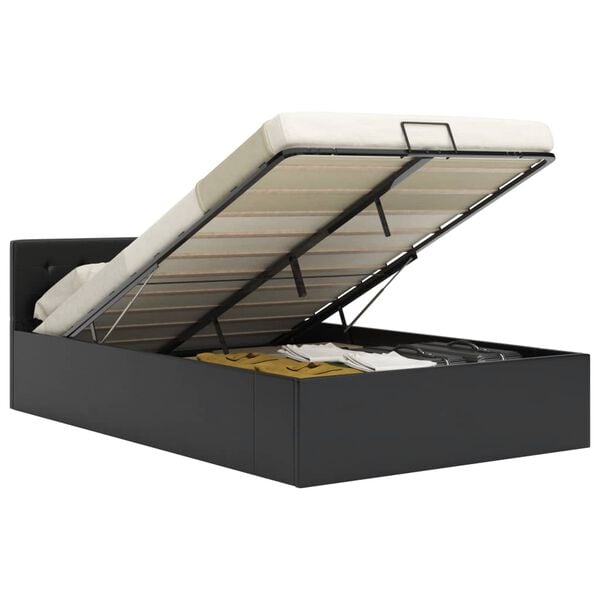 vidaXL Cama hidráulica c/ arrumação 140x200cm couro artificial preto