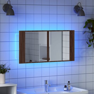 vidaXL Armário WC c/ espelho e luzes LED acrílico carvalho castanho