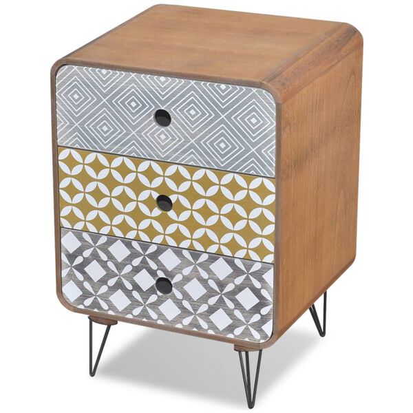 vidaXL Mesa de apoio com 3 gavetas, castanho