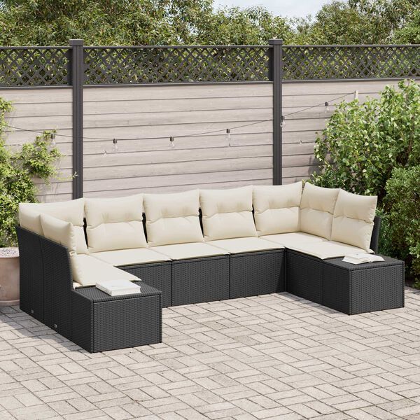 vidaXL Conjunto de Sof&aacute; de Jardim com almofada 7 pcs Preto vime PE