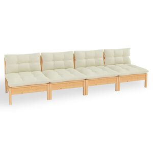 vidaXL Sof&aacute; de jardim 4 lugares com almofad&otilde;es cor creme pinho maci&ccedil;o