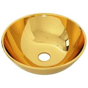 vidaXL Lavat&oacute;rio 28x10 cm cer&acirc;mica dourado