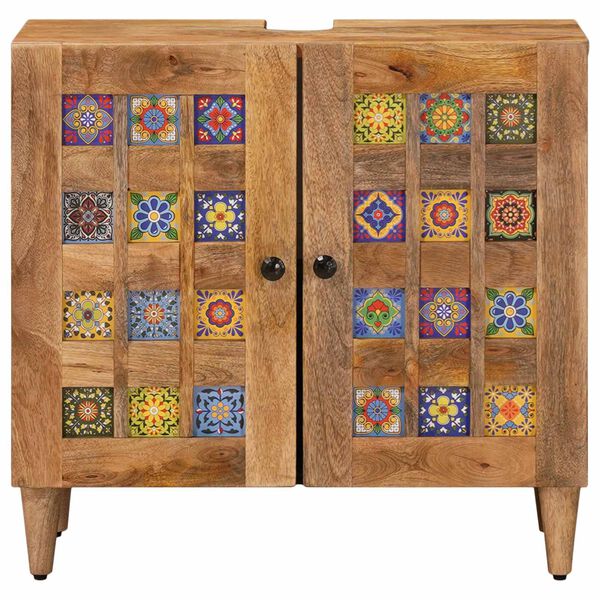 vidaXL Arm&aacute;rio para Pia de Banheiro com porta Natural 62 x 33 x 58 cm