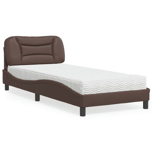 vidaXL Cama com colch&atilde;o Hvar 90x190 cm couro artificial castanho