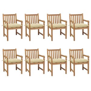 vidaXL Cadeiras de jardim c/ almofad&otilde;es branco nata 8 pcs teca maci&ccedil;a