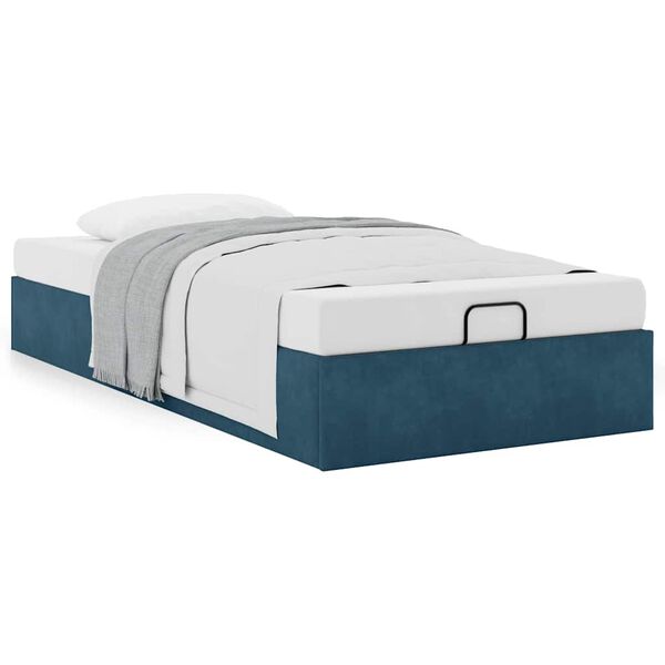 vidaXL Otomano Bed Frame No Colch&atilde;o Azul Escuro 100x200 cm Veludo