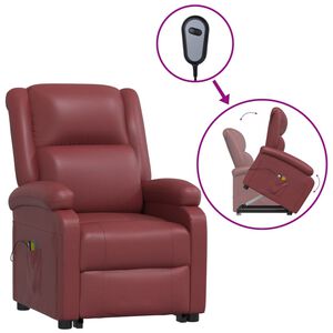 vidaXL Poltrona massagens elevat&oacute;ria couro artificial vermelho tinto