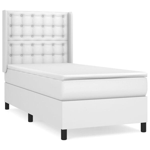 vidaXL Cama com molas/colch&atilde;o 90x190 cm couro artificial branco