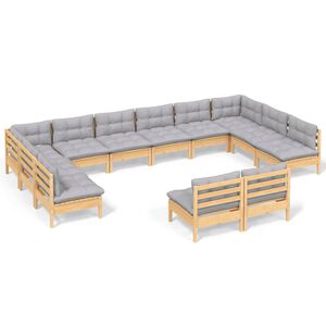 vidaXL 12pcs conjunto lounge de jardim + almofad&otilde;es cinza pinho maci&ccedil;o