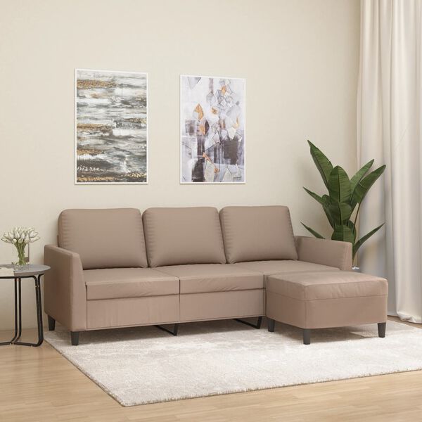 vidaXL Sof&aacute; 3 lugares c/ apoio p&eacute;s 180 cm couro artificial cappuccino