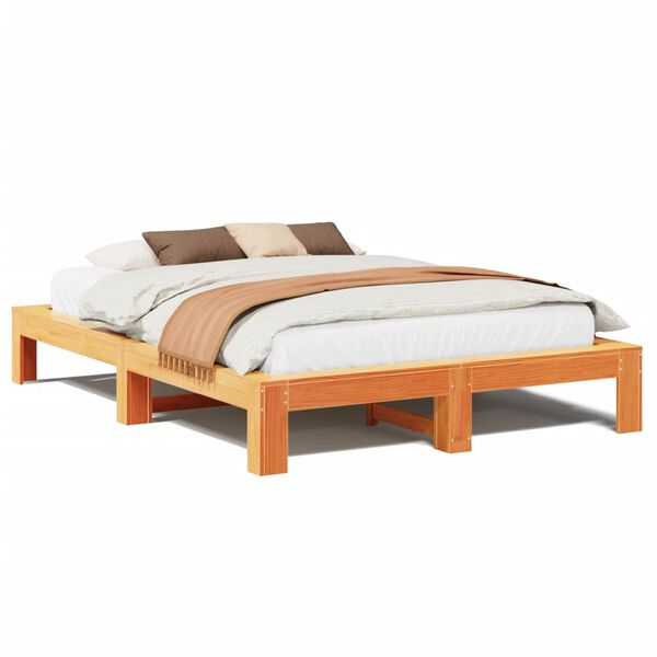VidaXL Cama sem colch&atilde;o 140x190 cm pinho maci&ccedil;o castanho-mel