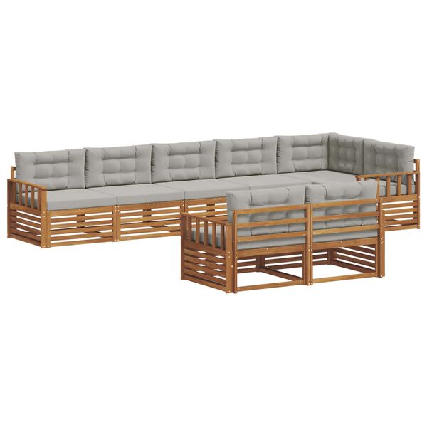 vidaXL Conjunto de Sof&aacute;s para Exterior 8 pcs Cinza Natural e Claro