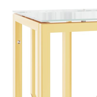 vidaXL Mesa consola 70x30x70 cm aço inoxidável e vidro dourado