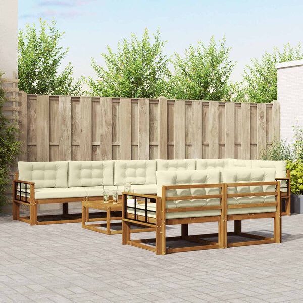 vidaXL Conjunto de Sof&aacute;s para Exterior 9 pcs Natural e Creme