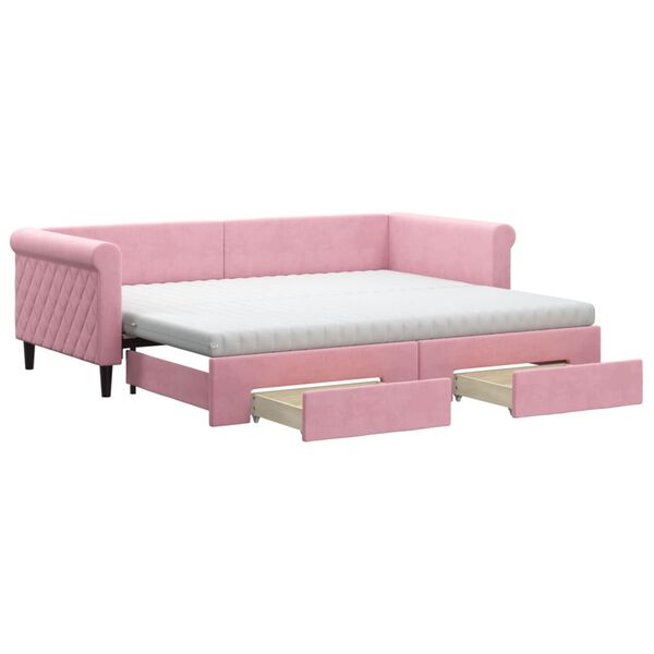 vidaXL Sof&aacute;-cama com gavet&atilde;o e gavetas 90x200 cm veludo rosa