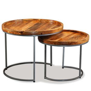 vidaXL Mesa de apoio 2 pcs madeira de mangueira maci&ccedil;a