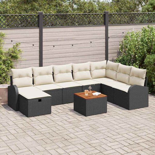 vidaXL Conjunto de Sof&aacute; de Jardim 9 pcs Preto Rattan Sint&eacute;tico