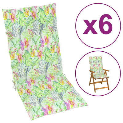 vidaXL Almofadões para cadeiras altas de jardim 6 pcs tecido folhas