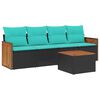 vidaXL Conjunto de sof&aacute; de jardim de 5 pe&ccedil;as com almofadas em rattan sint&eacute;tico preto