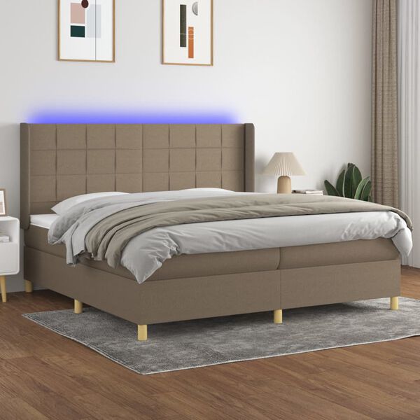 vidaXL Cama box spring colch&atilde;o/LED 200x200cm tecido cinza-acastanhado