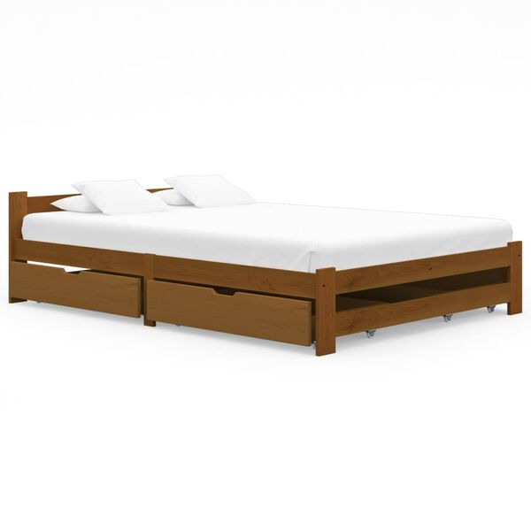 vidaXL Estrutura cama c/ 4 gavetas 140x200cm pinho maciço castanho mel