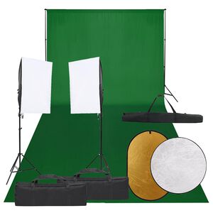 vidaXL Kit est&uacute;dio fotogr&aacute;fico c/ conj. de ilumina&ccedil;&atilde;o/fundo/refletor