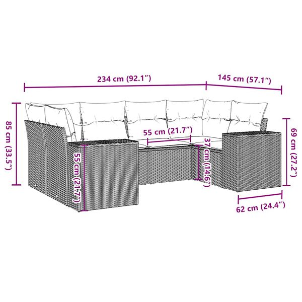 vidaXL 6 pcs conj. sofás jardim com almofadões vime PE cinzento-claro