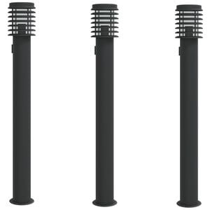 vidaXL Candeeiro ch&atilde;o exterior c/ tomada 3 pcs 110 cm a&ccedil;o inox. preto
