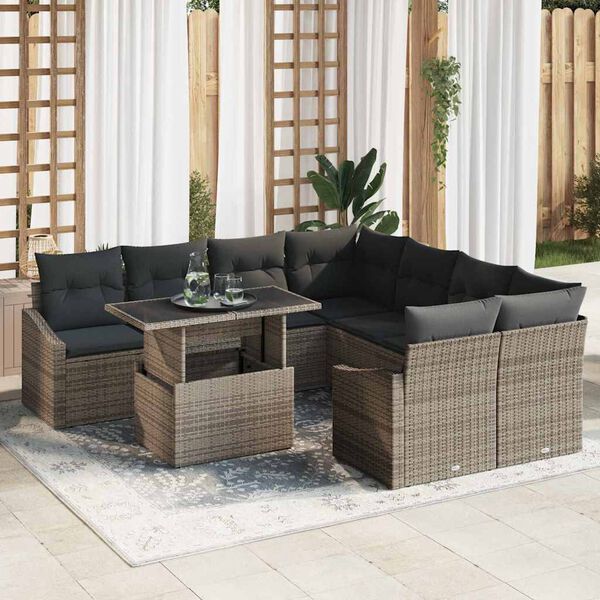 vidaXL Conjunto de Sof&aacute; de Jardim 9 pcs Cinzeto Rattan Sint&eacute;tico