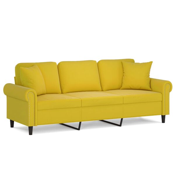 vidaXL Sof&aacute; 3 lugares c/ almofadas decorativas 180 cm veludo amarelo