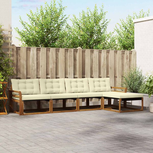 vidaXL Conjunto de Sof&aacute;s para Exterior 5 pcs Natural e Creme