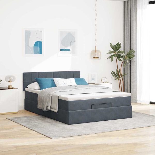 vidaXL Estrutura de cama otomana com colch&atilde;o 140x190cm cinzento escuro