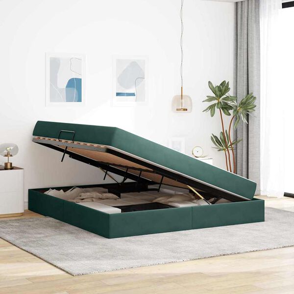 vidaXL Cama com arruma&ccedil;&atilde;o e colch&atilde;o Verde Escuro 180 x 200 cm Veludo