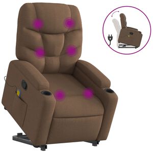 vidaXL Poltrona reclin&aacute;vel massagens tecido castanho