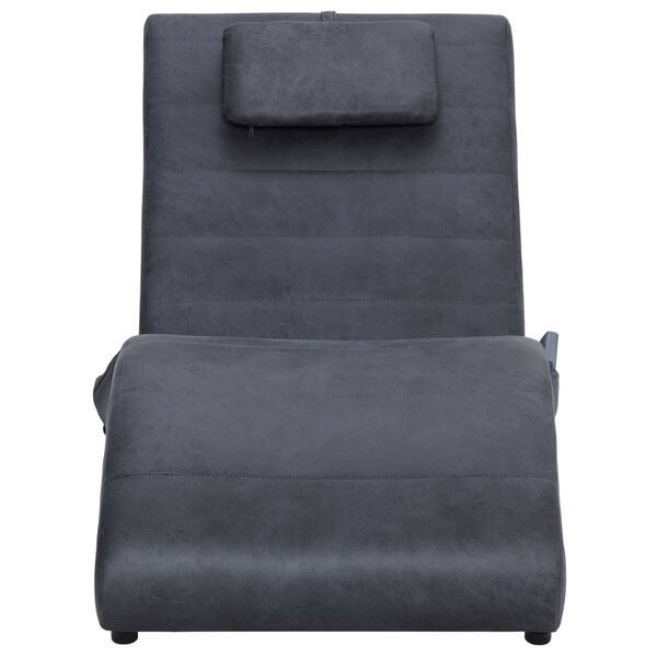 vidaXL Chaise longue de massagem c/ almofada camur&ccedil;a artif. cinzento