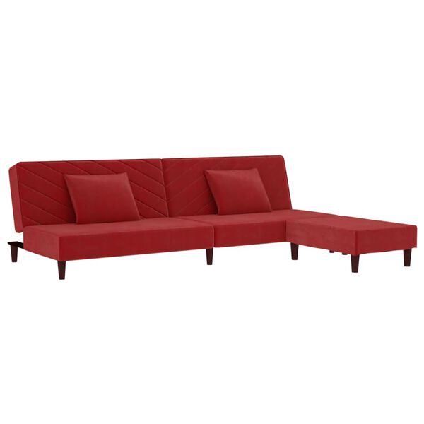 vidaXL Sof&aacute;-cama 2 lug. + 2 almofadas/apoio p&eacute;s veludo vermelho tinto