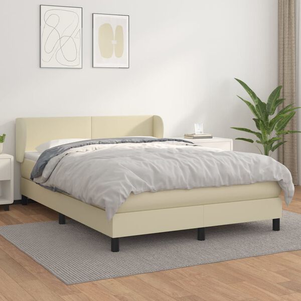 vidaXL Cama com molas/colch&atilde;o 140x200 cm couro artificial cor creme