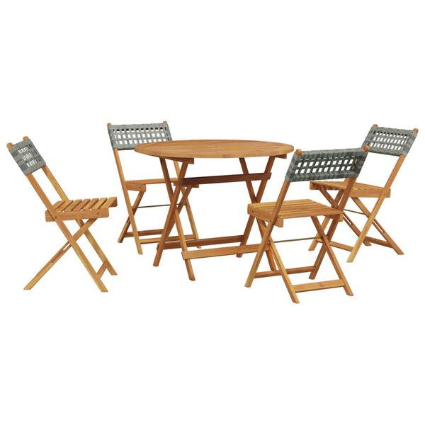 vidaXL 5 pcs conjunto de jantar p/ jardim vime PE/madeira maci&ccedil;a preto