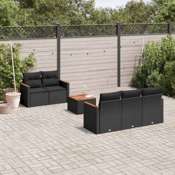 vidaXL 6 pcs conjunto sof&aacute;s de jardim c/ almofad&otilde;es vime PE preto